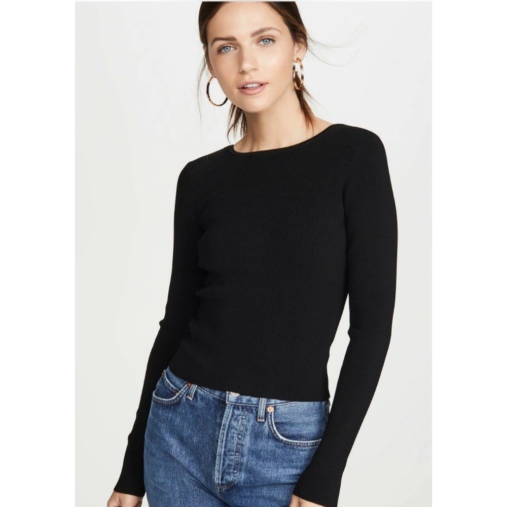 NWT Womens Ramy Brook Black Lucas Open Back‎ Lace-Up Knit Sweater Large - Picture 2 of 16